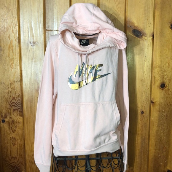 Nike Tops - Nike pink sweatshirt Hoodie Gold long sleeve Pocket size XS gold shimmer cowl​